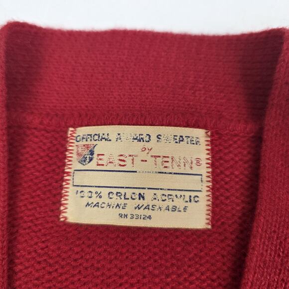 Vintage East-Tenn Award Sweater Small Red V Neck Varsity Letterman Orlon - Picture 2 of 10